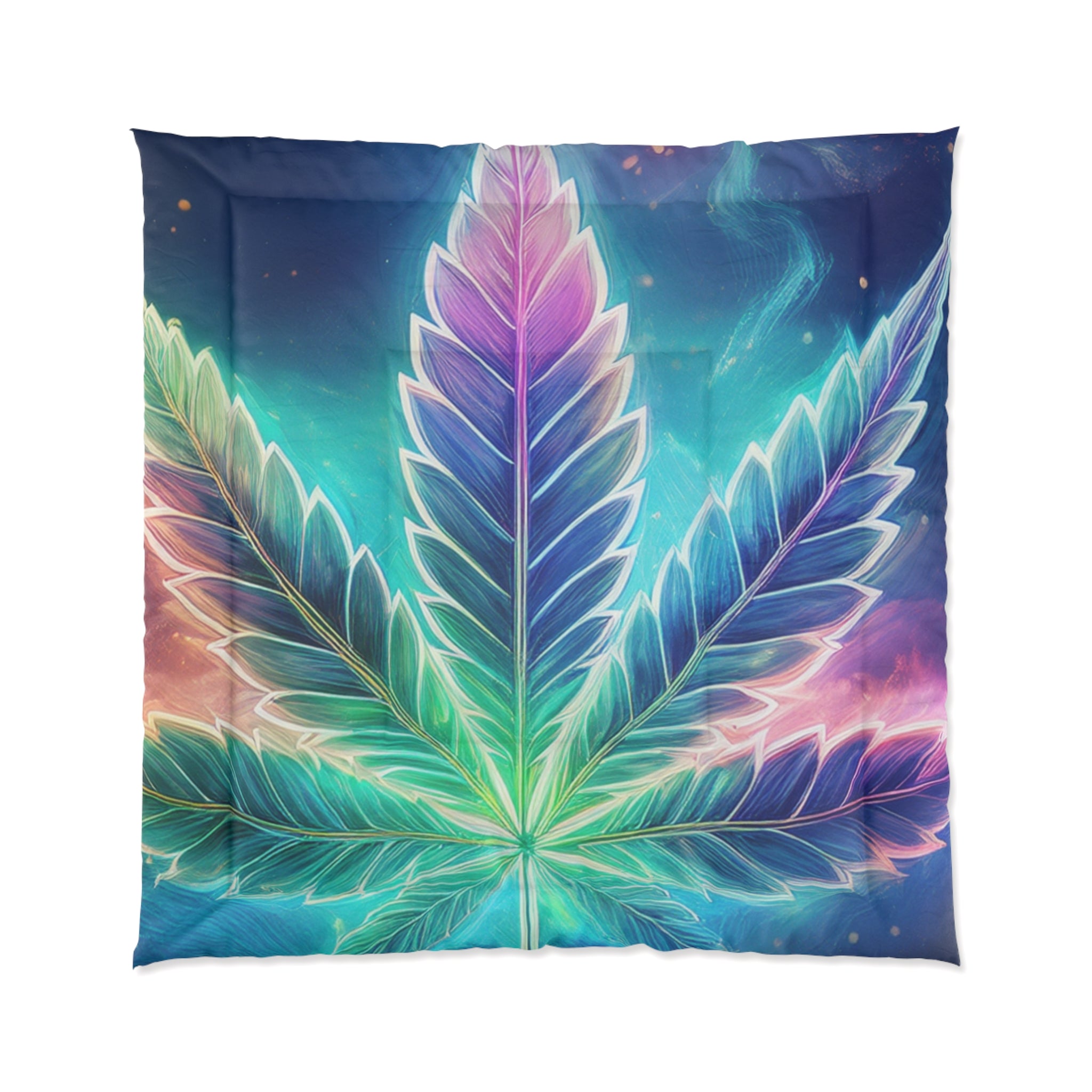 Outer Space Comforter - Weed Leaf Bedding - Stoner Gift - Space Duvet - 420 Decor - Housewarming Gift - Dorm Bedding - Galaxy Themed