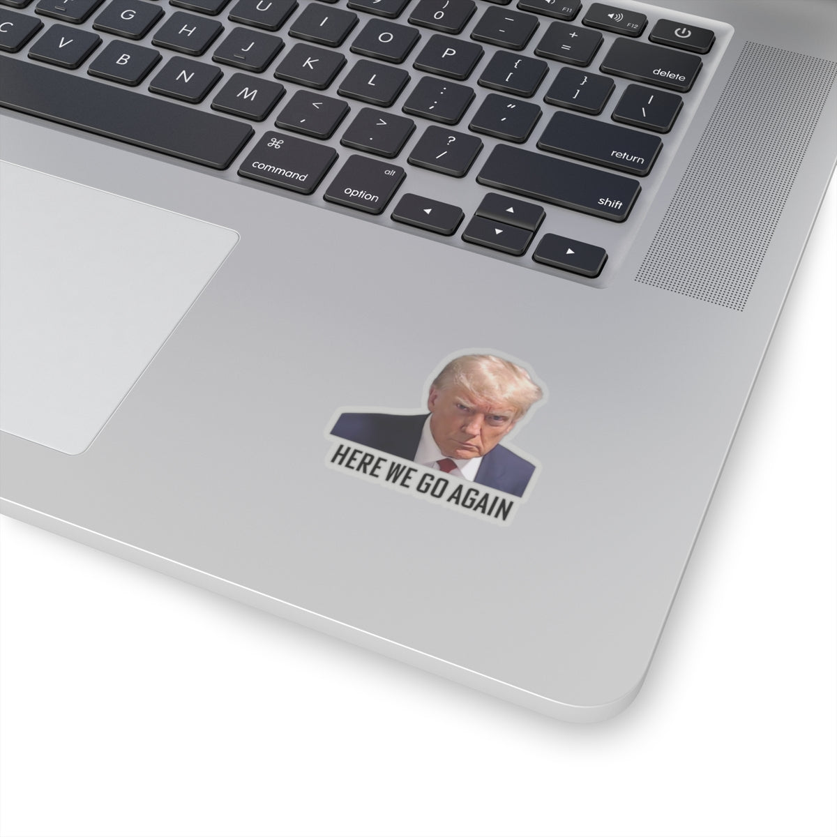 Anti Trump Sticker - Here We Go Again - Political Satire Decal  - Trump Mugshot - Anti Fascism - Anti Authoritarian - Protest Sticker