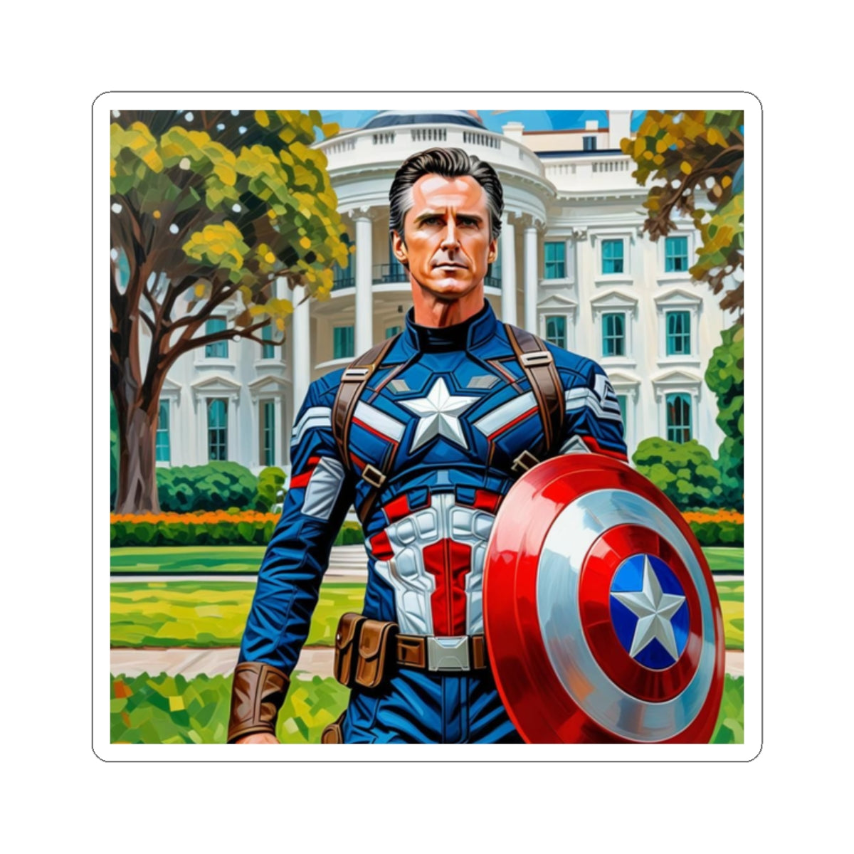 Gavin Newsom Captain America Sticker - Political Satire - Subtle Anti Trump Merch - Democrat Gift