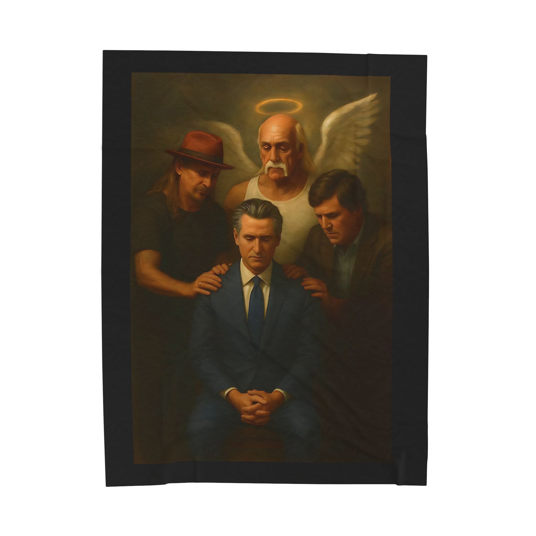 Gavin Newsom Meme Blanket - Hulk Hogan, Tucker Carlson, Kid Rock Prayer Meme - Subtle Anti Trump - Democrat Gift
