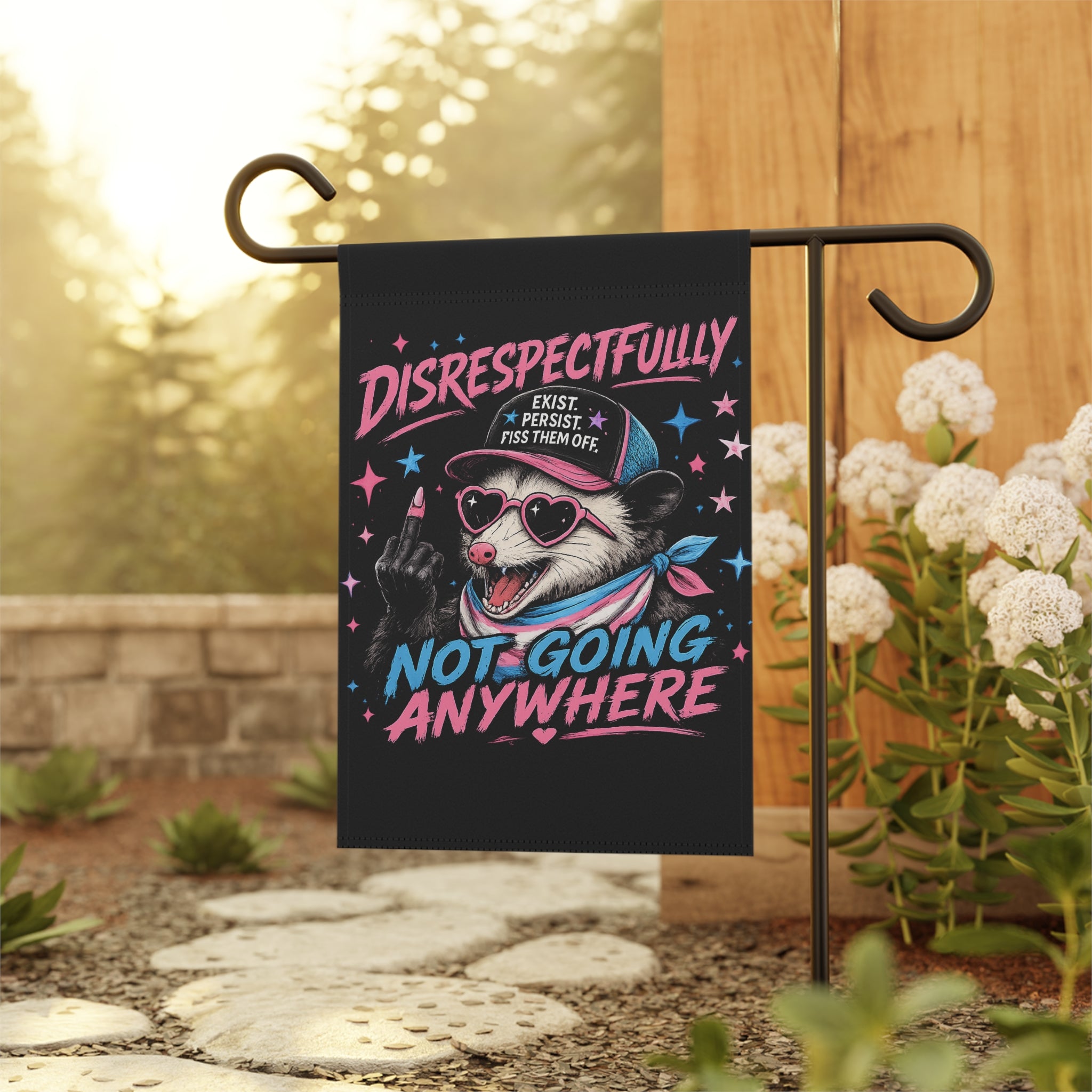 Trans Pride Garden Flag, Not Going Anywhere Yard Flag, LGBTQ Outdoor Decor, Trans Rights House Banner, Queer Pride Lawn Flag