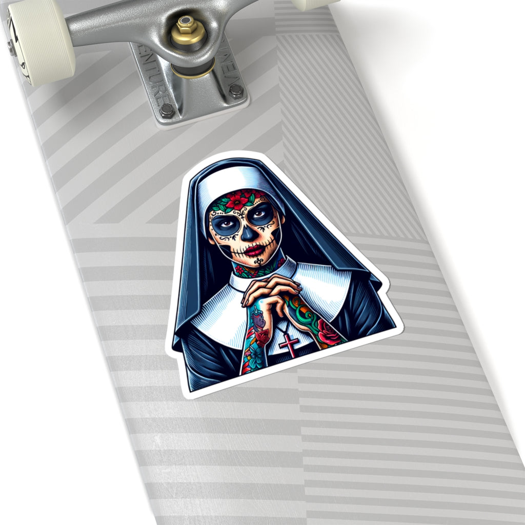 Day Of The Dead Sugar Skull Nun Sticker - Dia de los Muertos Nun - Halloween Sugar Skull Sticker - Tattooed Nun - Goth Sticker