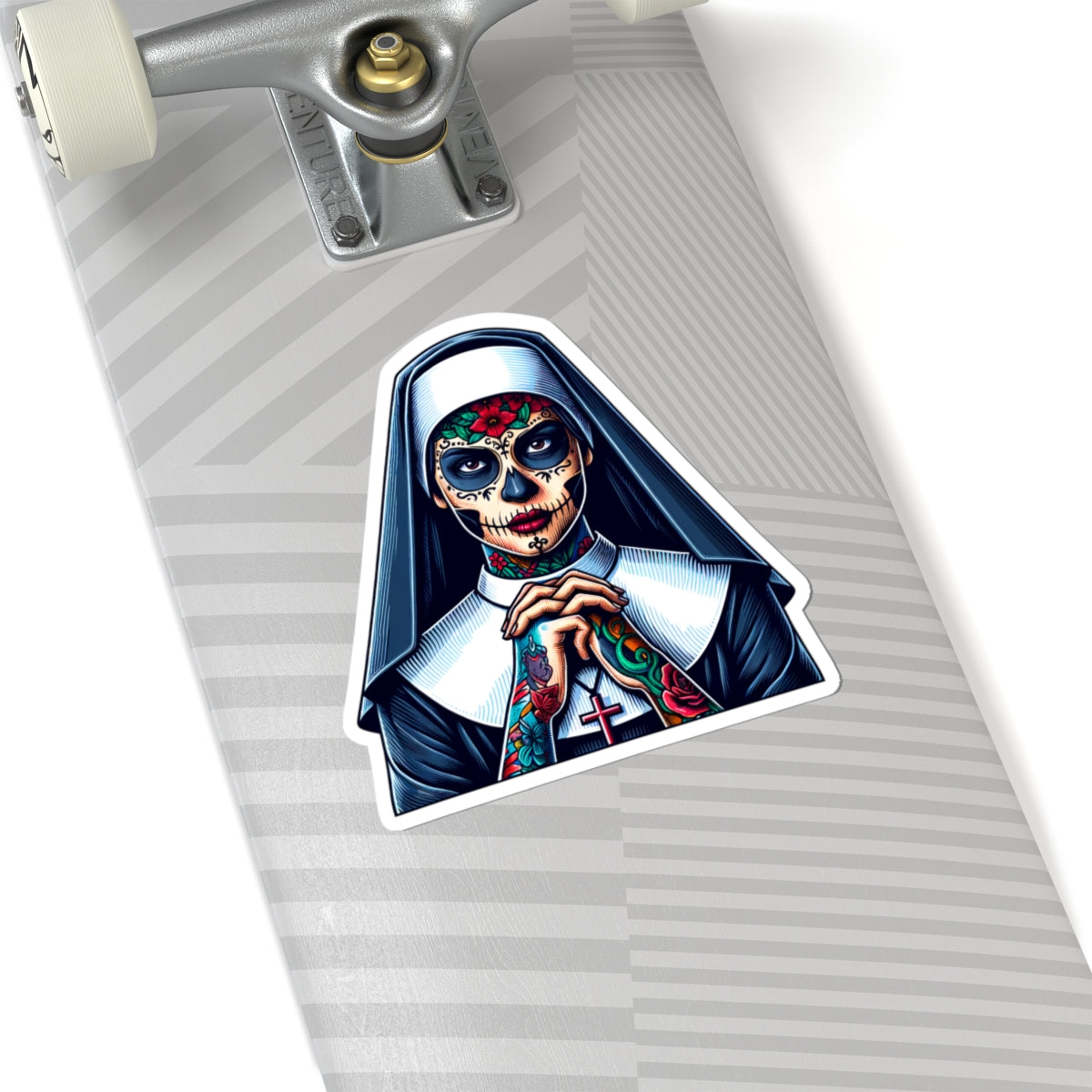 Day Of The Dead Sugar Skull Nun Sticker - Dia de los Muertos Nun - Halloween Sugar Skull Sticker - Tattooed Nun - Goth Sticker