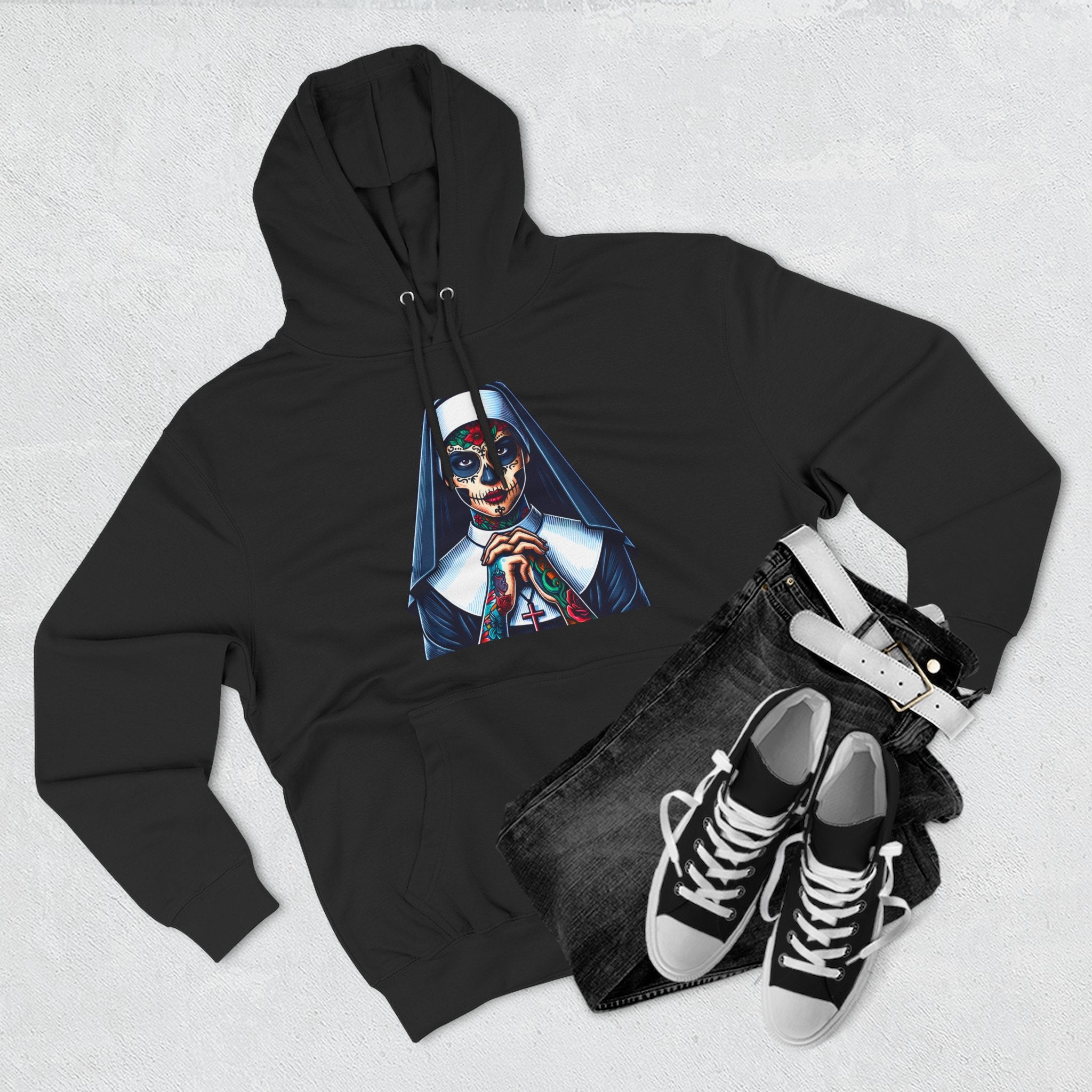 Day Of The Dead Hoodie - Sugar Skull Nun Hoodie - Día De Los Muertos - Halloween Nun - Goth Hoodie