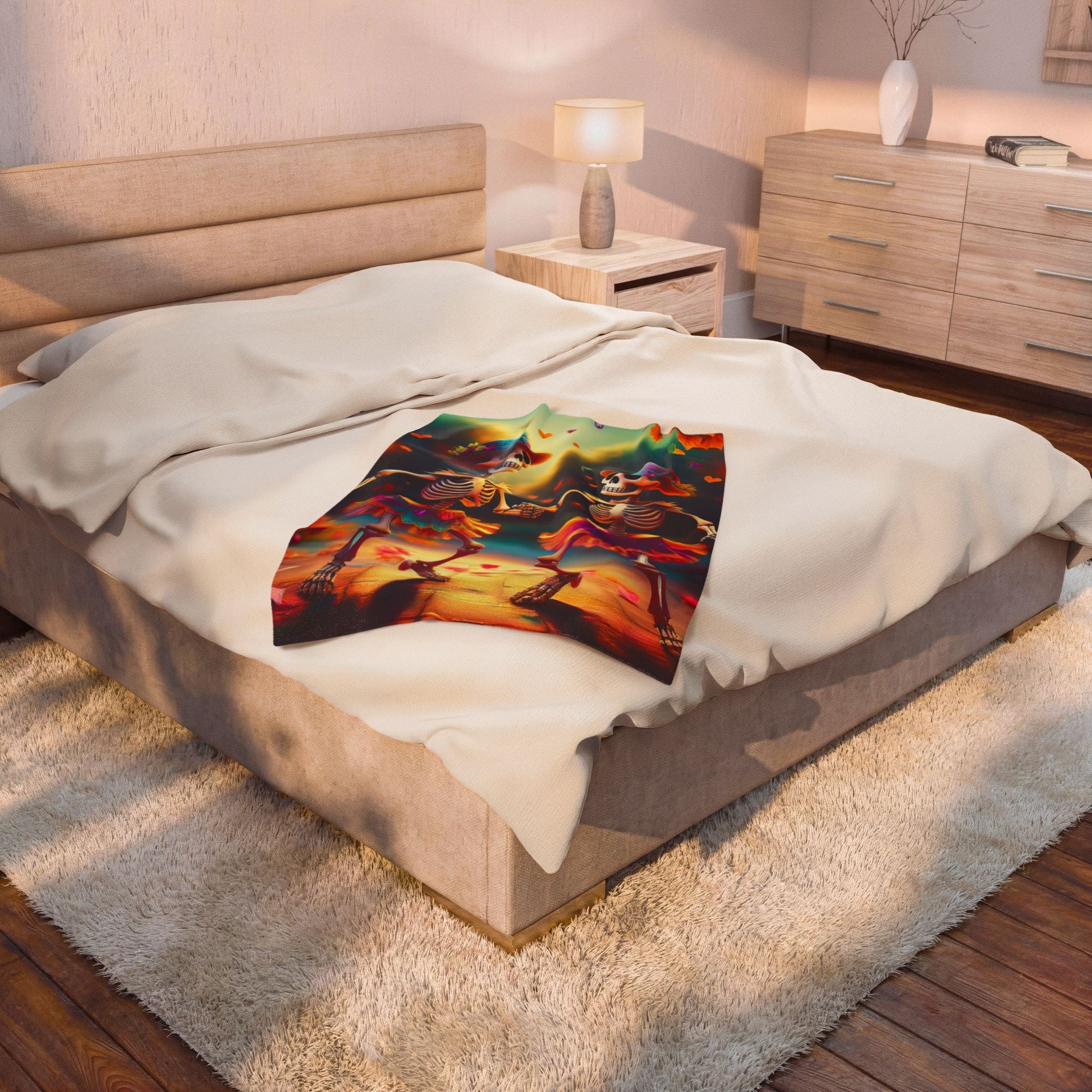 Dancing Skeleton Halloween Blanket - Dia Des Mortes Decor - Day Of The Dead Blanket - Halloween Decor