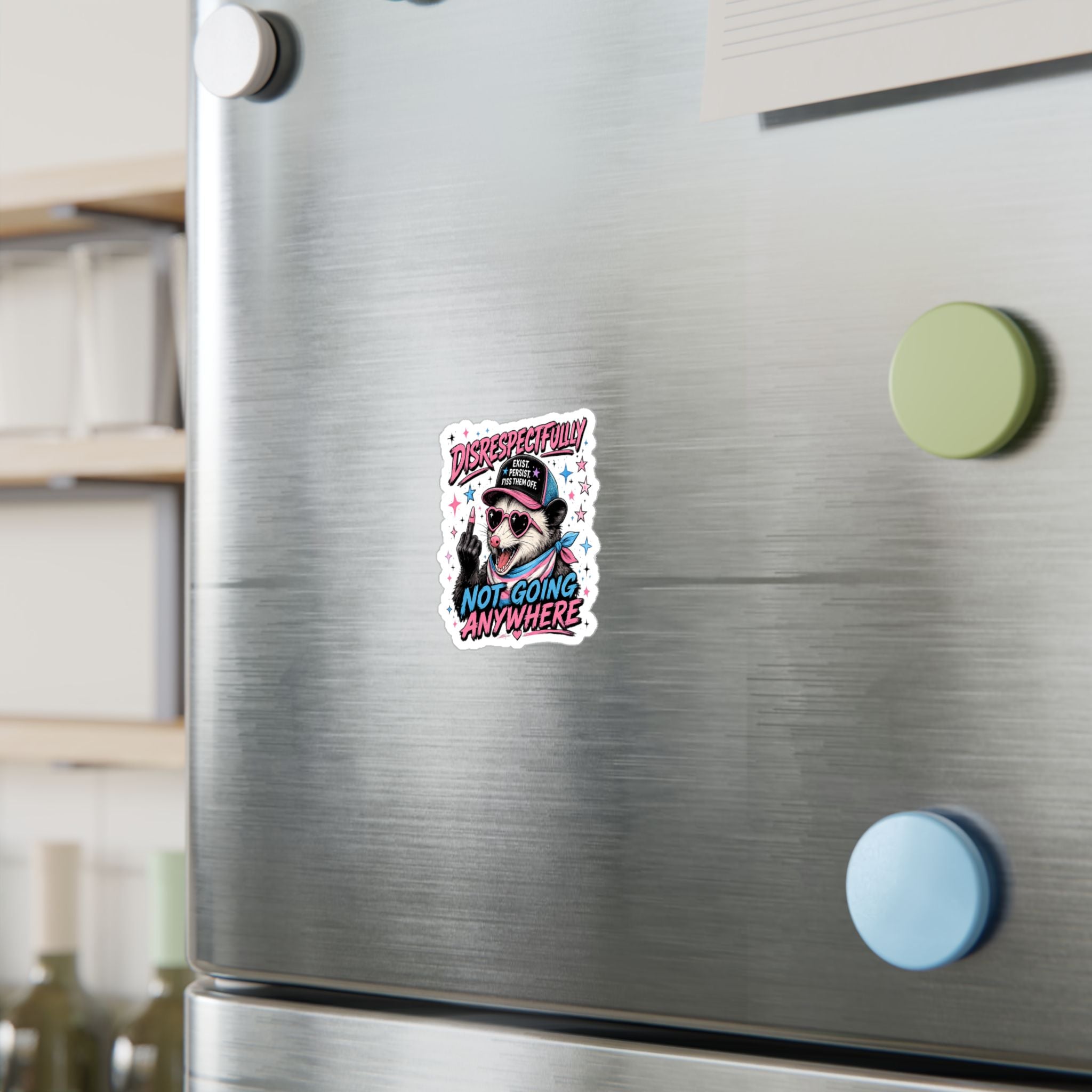 Trans Pride Sticker, Disrespectfully Not Going Anywhere Decal, Funny Opossum Sticker, LGBTQ Vinyl Decal, Trans Rights Gift