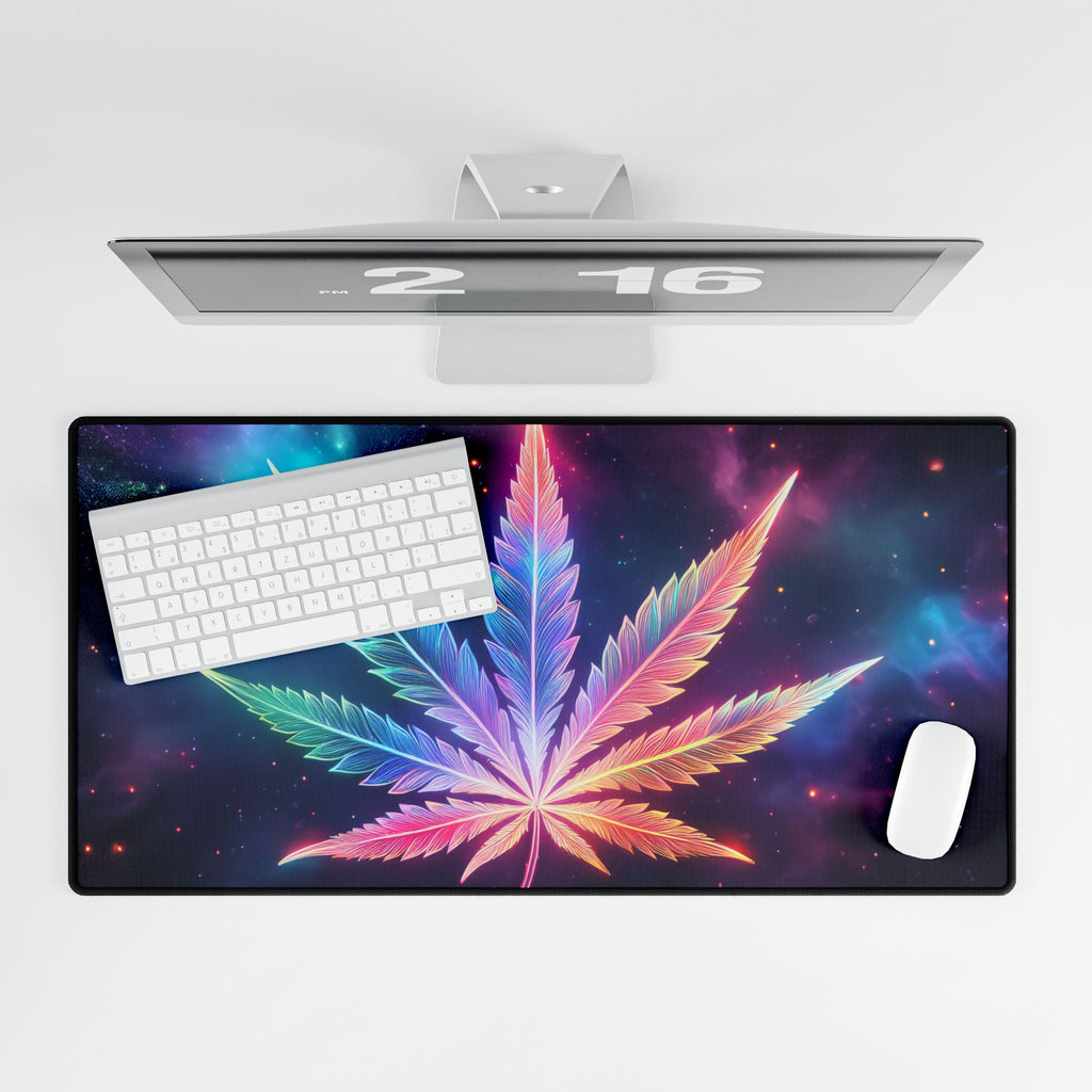 Trippy Galaxy Weed Desk Mat - Psychedelic Stoner Gaming Pad | 420 Dab Mat/ Dab Station | Cannabis Desk Decor | Galaxy Mousepad